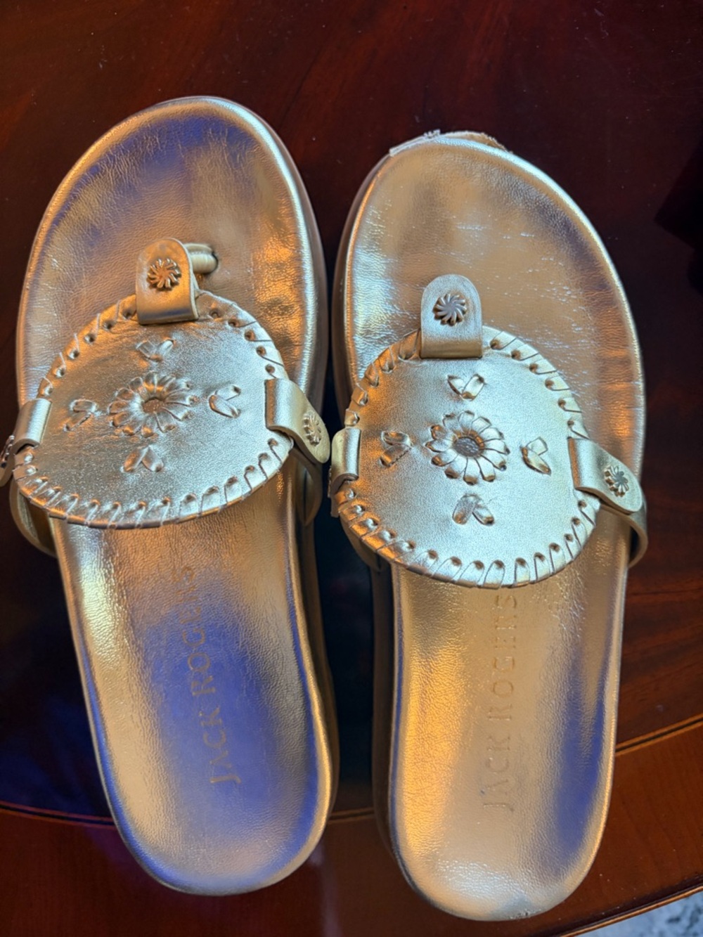 Jack Rogers Silver Metallic Floral Medallion Slide Sandals - Women